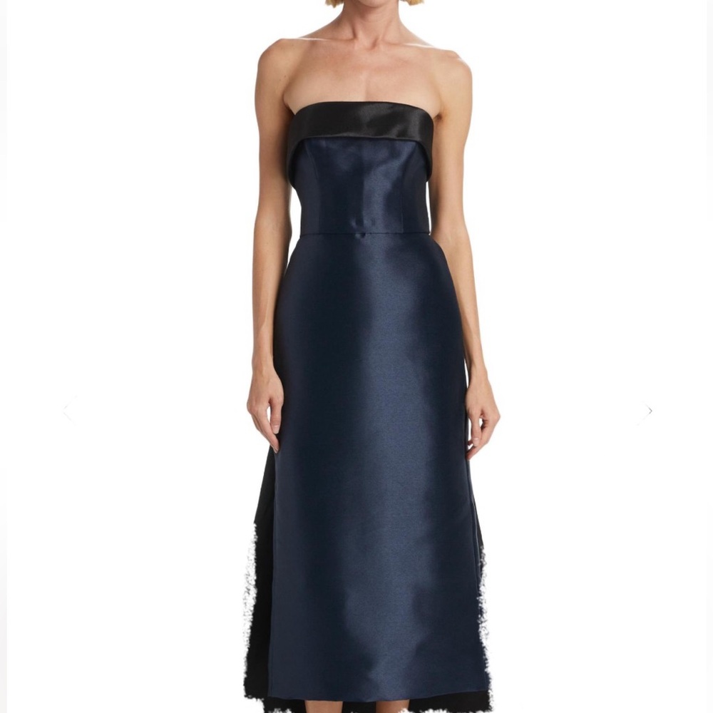 Amsale Mikado Satin Strapless Tea-Length Dress Size 12 NWT